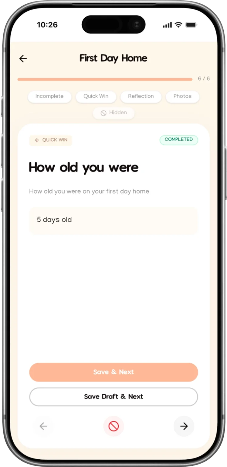Makia First Year Journal first day screen